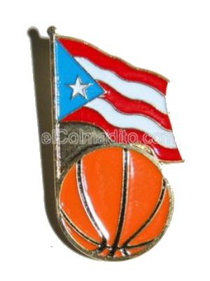 Pasteles, empanadillas tostones  Puerto Rico Flag & Basketball Pin Puerto Rico