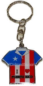 Keychain, T-Shirt with the Flag of Puerto Rico and I Love PR