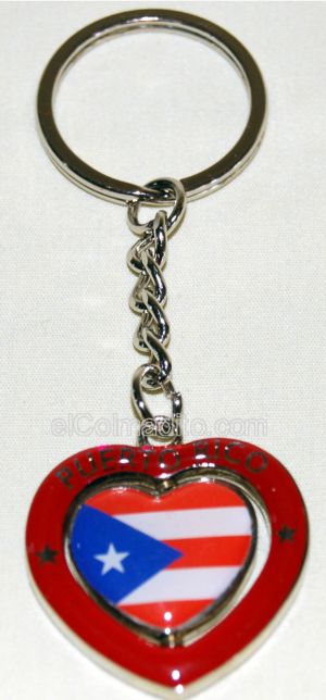 Dulces Tipicos Heart Shape Keychain with Puerto Rico Flag that Spins (red) Puerto Rico