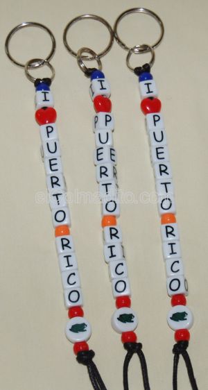 Dulces Tipicos Keychain, Beads with I Love Puerto Rico Puerto Rico