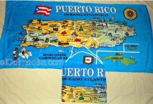 Dulces Tipicos Toalla Bulto Mapa de Puerto Rico, Towel Bag with the Map of Puerto Rico Puerto Rico