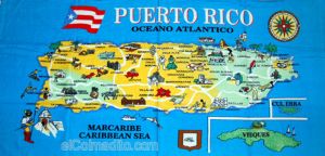 Dulces Tipicos Puerto Rico Map Towel, Toallas de Verano, Beach Towels Puerto Rico