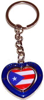 Heart Shape Keychain with Puerto Rico Flag that Spins (blue) Puerto Rico