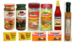 Goya, Bohio, Knorr adobos, sazon, recaito, sofrito, pique Puerto Rico