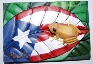 Coqui en hoja de Platano, Artesania de Puerto Rico, Puerto Rico Souveniers Puerto Rico