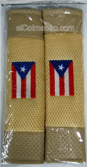 Seat Belt Protector Beige the Puerto Rico Flag Puerto Rico